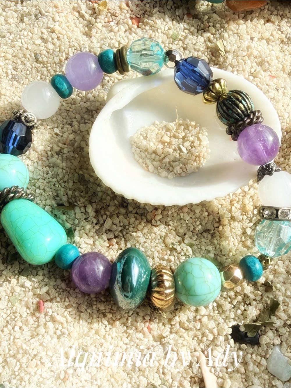 Monumental amethyst Turquoise, Teal & Purple Beaded Bracelet
